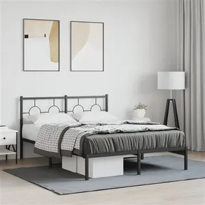 vidaXL Cadre de lit métal avec tête de lit noir 140x200 cm pas cher