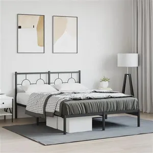 vidaXL Cadre de lit métal avec tête de lit noir 135x190 cm pas cher