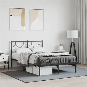 vidaXL Cadre de lit métal avec tête de lit noir 120x190 cm pas cher