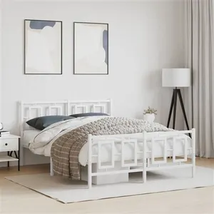 vidaXL Cadre de lit métal avec tête de lit/pied de lit blanc 140x190cm pas cher