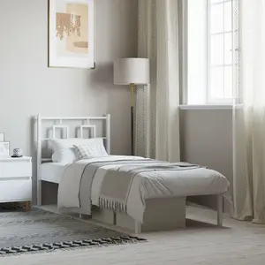 vidaXL Cadre de lit métal sans matelas avec tête de lit blanc 75x190cm pas cher