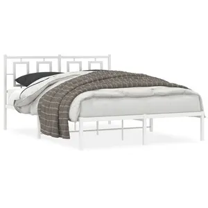 vidaXL Cadre de lit métal avec tête de lit blanc 135x190 cm pas cher