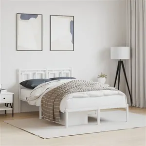 vidaXL Cadre de lit métal avec tête de lit blanc 120x190 cm pas cher