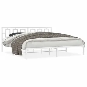 vidaXL Cadre de lit métal avec tête de lit blanc 193x203 cm pas cher