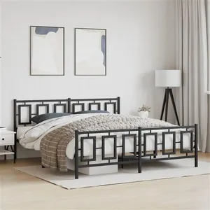 vidaXL Cadre de lit métal avec tête de lit/pied de lit noir 183x213 cm pas cher