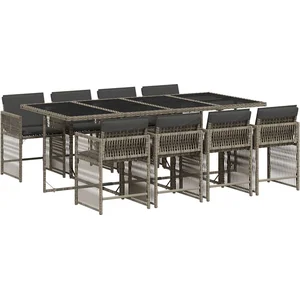 vidaXL Ensemble à manger de jardin 9 pcs coussins gris résine tressée pas cher