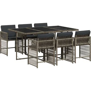 vidaXL Ensemble à manger de jardin et coussins 7 pcs gris rotin pas cher