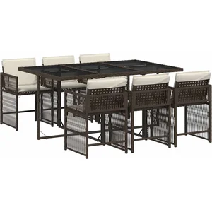 vidaXL Ensemble à manger de jardin et coussins 7 pcs marron rotin pas cher