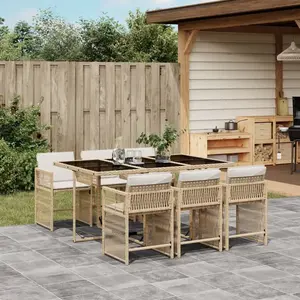 vidaXL - 7-delige - Tuinset - met - kussens - poly - rattan - beige pas cher