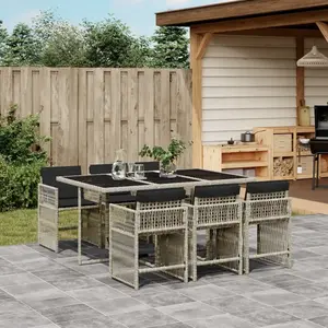 vidaXL Ensemble à manger de jardin et coussins 7 pcs gris clair rotin pas cher