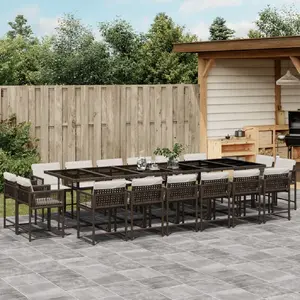 vidaXL Ensemble à manger de jardin et coussins 17 pcs marron rotin pas cher