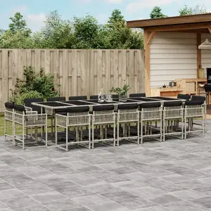 vidaXL Ensemble à manger de jardin et coussins 17 pcs gris clair rotin pas cher
