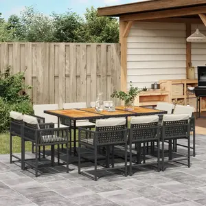 vidaXL Ensemble à manger de jardin 11 pcs coussins noir résine tressée pas cher