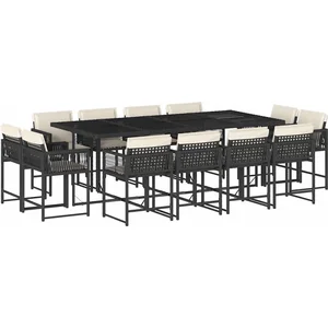 vidaXL Ensemble à manger de jardin 13 pcs coussins noir résine tressée pas cher