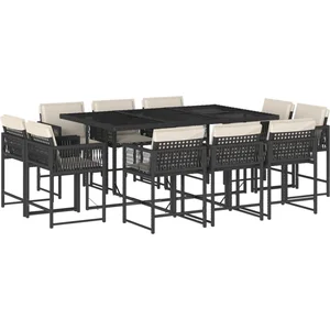 vidaXL Ensemble à manger de jardin 11 pcs coussins noir résine tressée pas cher