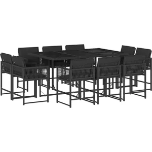vidaXL Ensemble à manger de jardin 11 pcs coussins noir résine tressée pas cher