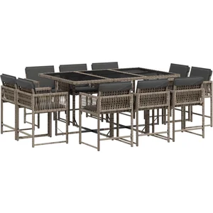 vidaXL Ensemble à manger de jardin 11pcs avec coussins gris poly rotin pas cher