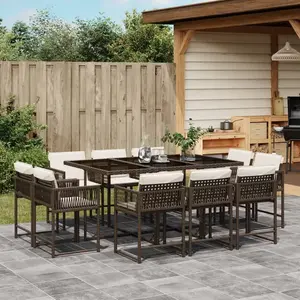 vidaXL Ensemble à manger de jardin et coussins 11 pcs marron rotin pas cher