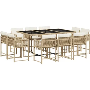 Comparateur de prix : vidaXL Ensemble à manger de jardin et coussins 11 pcs beige poly rotin