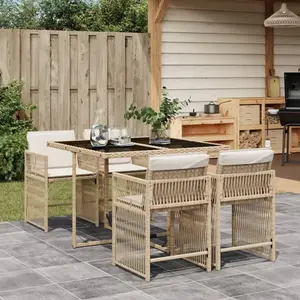 vidaXL - 5-delige - Tuinset - met - kussens - poly - rattan - beige pas cher
