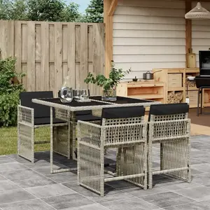 vidaXL Ensemble à manger de jardin et coussins 5 pcs gris clair rotin pas cher