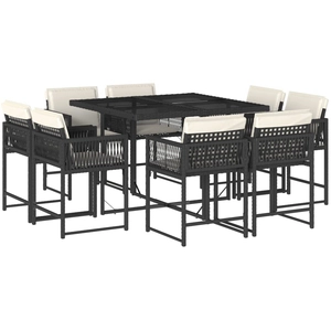 Comparateur de prix : vidaXL Ensemble à manger de jardin 9pcs coussins noir résine tressée