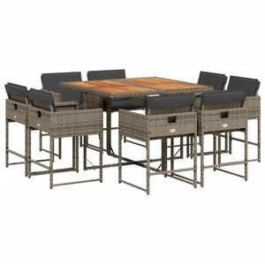 vidaXL Ensemble à manger de jardin 9 pcs coussins gris résine tressée pas cher