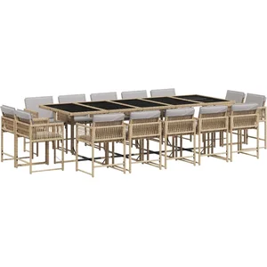 vidaXL - 15-delige - Tuinset - met - kussens - poly - rattan - gemengd - beige pas cher