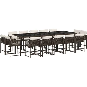 vidaXL Ensemble à manger de jardin avec coussins 15 pcs marron rotin pas cher