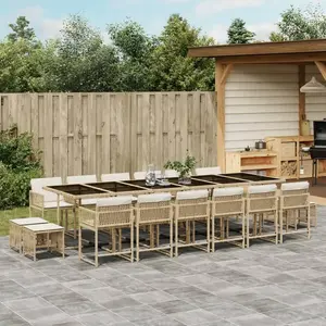vidaXL Ensemble à manger de jardin et coussins 17 pcs beige pas cher