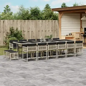 vidaXL Ensemble à manger de jardin et coussins 17 pcs gris clair rotin pas cher