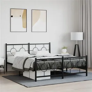 vidaXL Cadre de lit métal avec tête de lit/pied de lit noir 150x200 cm pas cher