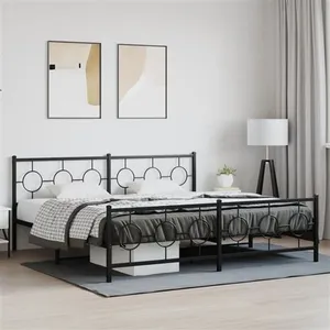 vidaXL Cadre de lit métal avec tête de lit/pied de lit noir 193x203 cm pas cher