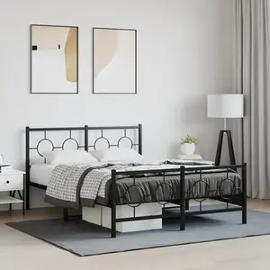 vidaXL Cadre de lit métal avec tête de lit/pied de lit noir 140x190 cm pas cher