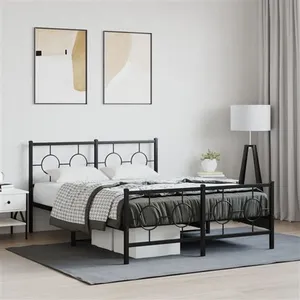 vidaXL Cadre de lit métal avec tête de lit/pied de lit noir 140x200 cm pas cher