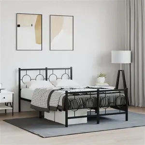 vidaXL Cadre de lit métal avec tête de lit/pied de lit noir 120x190 cm pas cher