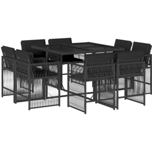 vidaXL Ensemble à manger de jardin 9pcs coussins noir résine tressée pas cher