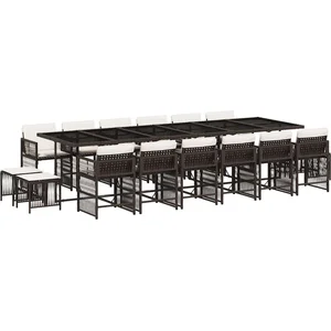 vidaXL Ensemble à manger de jardin et coussins 17 pcs marron rotin pas cher