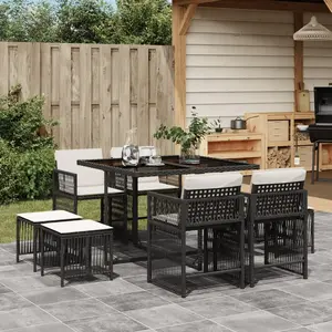 vidaXL Ensemble à manger de jardin 9pcs coussins noir résine tressée pas cher