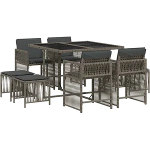 Comparateur de prix : vidaXL Ensemble à manger de jardin 9 pcs coussins gris résine tressée