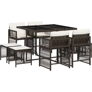 vidaXL Ensemble à manger de jardin et coussins 9 pcs marron poly rotin pas cher