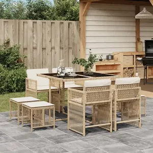 vidaXL - 9-delige - Tuinset - met - kussens - poly - rattan - beige pas cher
