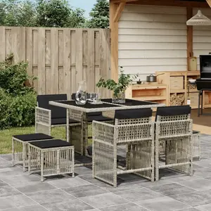 vidaXL Ensemble à manger de jardin et coussins 9 pcs gris clair rotin pas cher