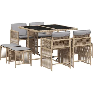 vidaXL Ensemble à manger de jardin et coussins 9 pcs mélange beige pas cher
