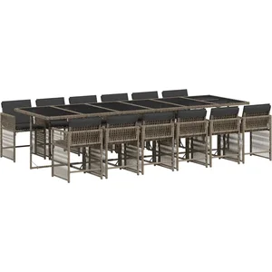 vidaXL Ensemble à manger de jardin coussins 13 pcs gris résine tressée pas cher