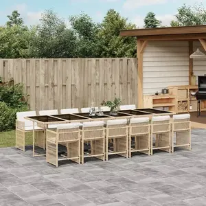 vidaXL - 13-delige - Tuinset - met - kussens - poly - rattan - beige pas cher