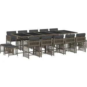vidaXL Ensemble à manger de jardin 15 pcs coussins gris résine tressée pas cher
