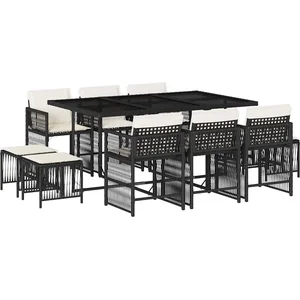 vidaXL Ensemble à manger de jardin 11 pcs coussins noir résine tressée pas cher