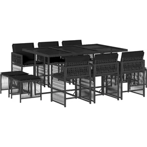 vidaXL Ensemble à manger de jardin 11 pcs coussins noir résine tressée