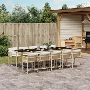 vidaXL - 11-delige - Tuinset - met - kussens - poly - rattan - beige pas cher